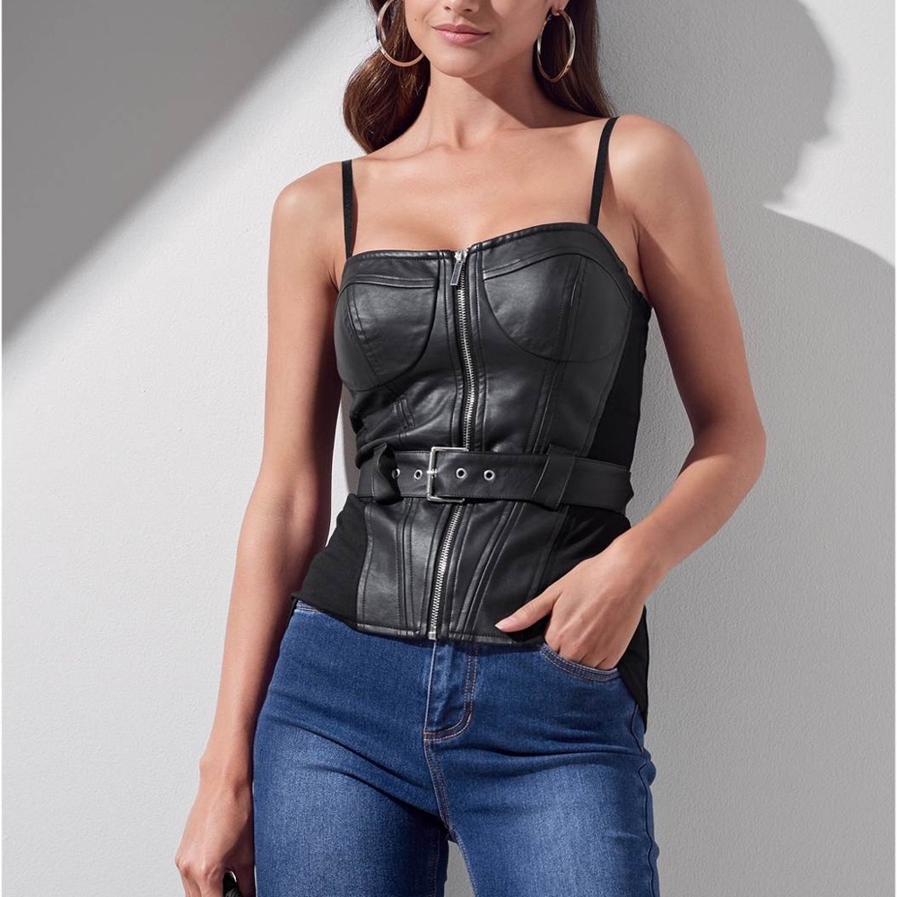 Bustier style faux leather top